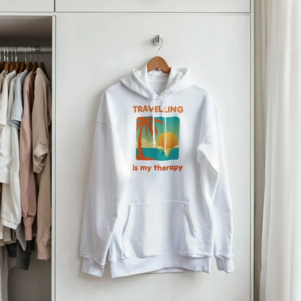 Sunset Beach Therapy Hoodie , Tropical Travel Comfort , Classic Unisex Pullover Gildan 18500