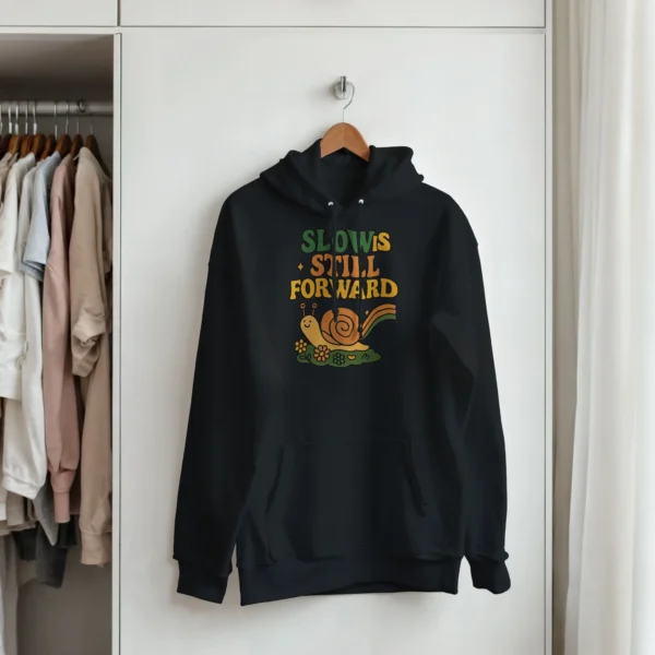 Retro 'Slow is Still Forward' Snail Hoodie , Classic Unisex Pullover Gildan 18500