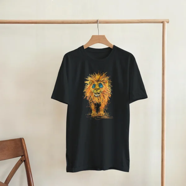 Abstract 'King of the Jungle' Tee , Vibrant Scribble Art Lion Heavyweight Crewneck T-shirt