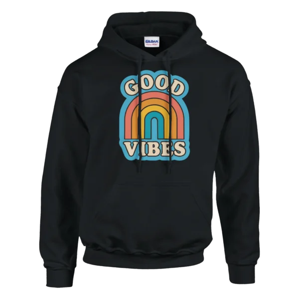 Good Vibes Retro Rainbow Pullover Hoodie , Classic Unisex Comfort