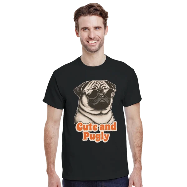 Cute and Pugly Pup Graphic Tee , Heavyweight Unisex Crewneck T-shirt in Your Choice of Stylish Colors