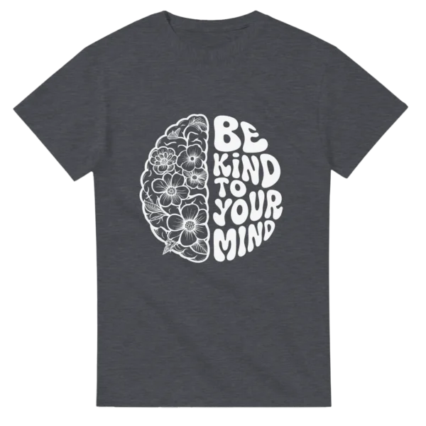 Mindful Blooms: 'Be Kind To Your Mind' Floral Brain Heavyweight Unisex Crewneck T-shirt , Gildan 5000