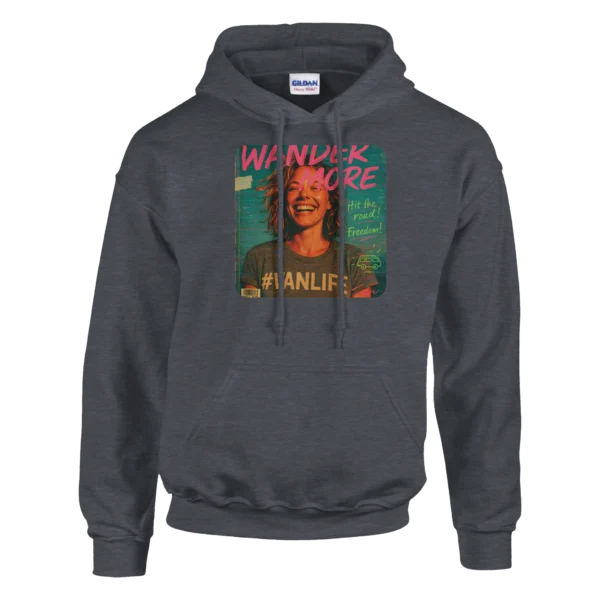 Wander More, Live Free: Retro Van Life Unisex Pullover Hoodie , Gildan 18500