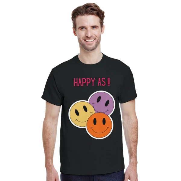 Retro Happy Face Crewneck T-shirt , 'Happy As!!' Graphic Tee in Your Choice of Colors
