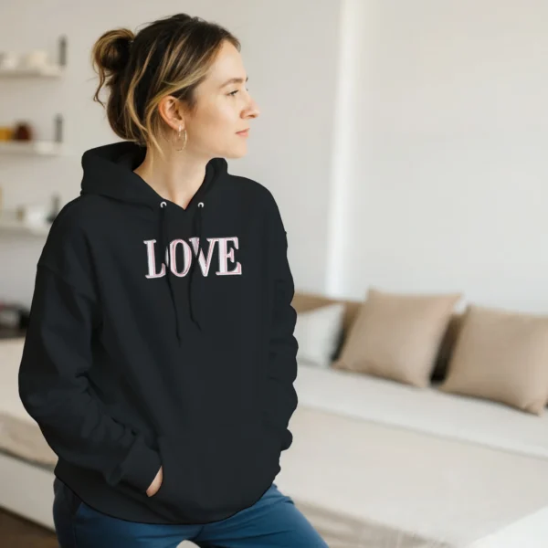 Love Outline Unisex Pullover Hoodie , Classic Comfort in Dark Heather and Black