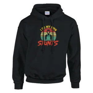 I Do My Own Stunts Funny Hoodie , Retro Sunset Vibes , Classic Unisex Pullover Gildan 18500