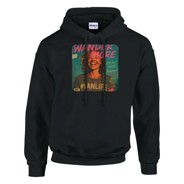 Wander More, Live Free: Retro Van Life Unisex Pullover Hoodie , Gildan 18500