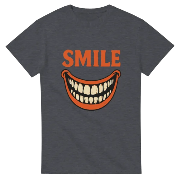 Retro Smile Orange Teeth Unisex T-shirt , Heavyweight Gildan 5000 in Dark Heather or Black
