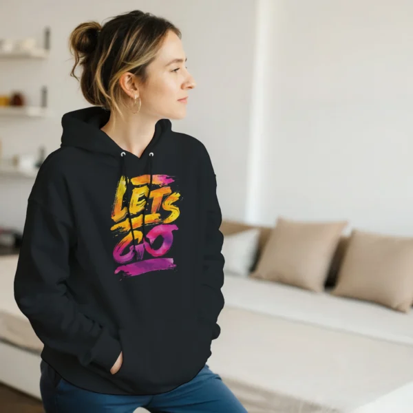 Unisex 'Let's Go' Watercolor Ombre Hoodie , Vibrant Pink and Orange Blend