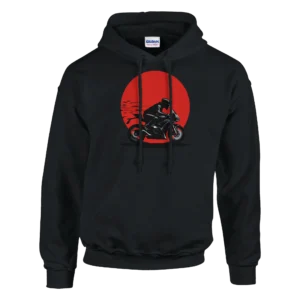 Speed Demon Motorcycle Hoodie , Dynamic Rider Silhouette Pullover in Black and Heather