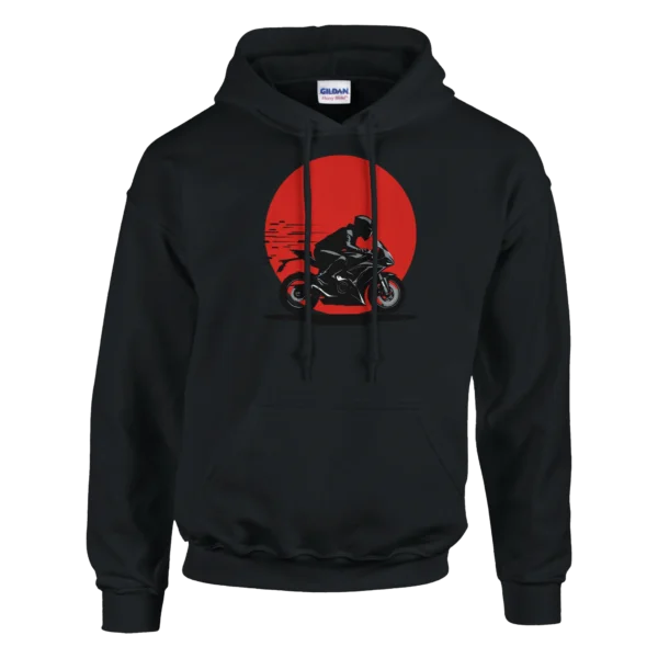 Speed Demon Motorcycle Hoodie , Dynamic Rider Silhouette Pullover in Black and Heather