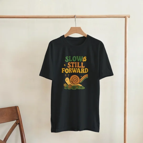 Retro 'Slow Is Still Forward' Snail Graphic Tee , Heavyweight Unisex Crewneck T-shirt in Your Choice of Hues