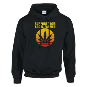 Sunset Cannabis Leaf "Support Your Local Farmer" Pullover Hoodie , Classic Gildan 18500