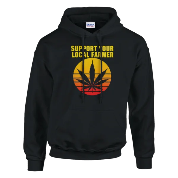 Sunset Cannabis Leaf "Support Your Local Farmer" Pullover Hoodie , Classic Gildan 18500