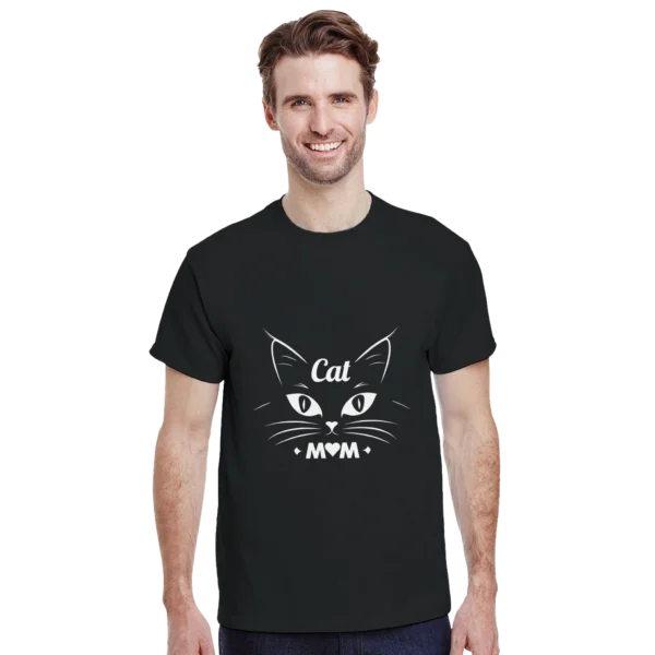Purr-fect Cat Mom Life: Heavyweight Unisex Crewneck T-shirt , Gildan 5000 in Your Choice of Dark Heather or Black