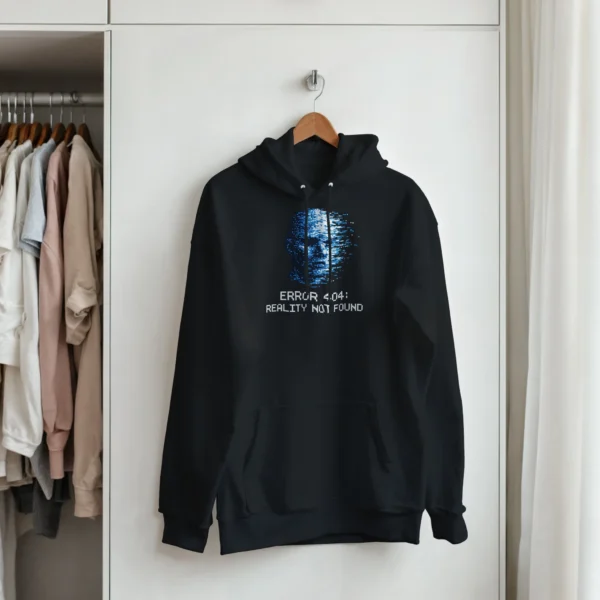 Error 404: Reality Not Found Glitch Art Hoodie , Cyberpunk Pixelated Face Pullover
