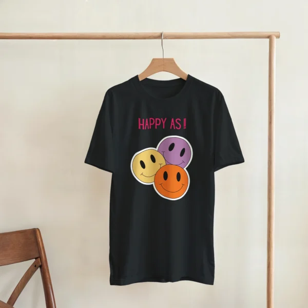 Retro Happy Face Crewneck T-shirt , 'Happy As!!' Graphic Tee in Your Choice of Colors