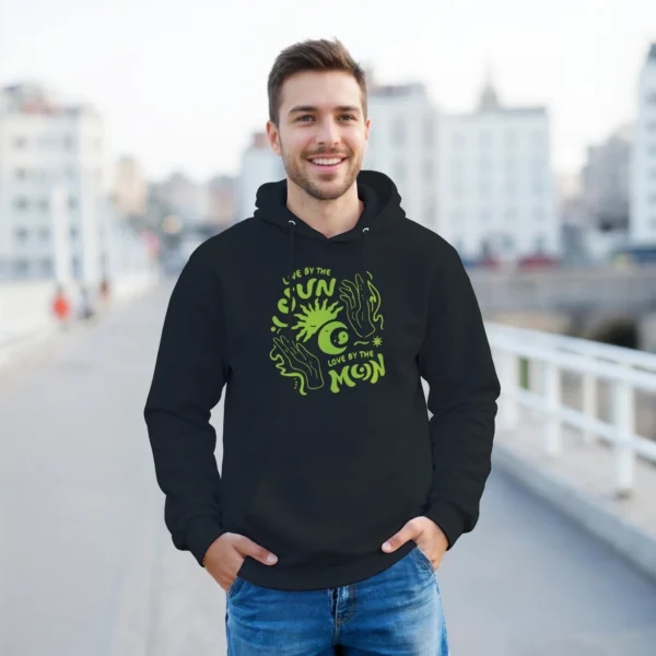 Neon Green 'Live by the Sun, Love by the Moon' Mystical Hoodie , Gildan 18500