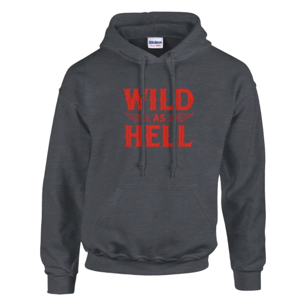 Wild As Hell Skull and Wings Graphic Hoodie , Rebel Red and Black Classic Unisex Pullover