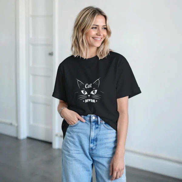 Purr-fect Cat Mom Life: Heavyweight Unisex Crewneck T-shirt , Gildan 5000 in Your Choice of Dark Heather or Black