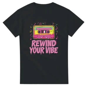 Neon Rewind Your Vibe T-Shirt , Retro 80s Cassette Tape Tee in Your Choice of Bold Hues