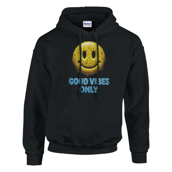 Good Vibes Only Smiley Pullover Hoodie , Classic Unisex Comfort and Style in Your Choice of Color