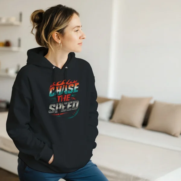 Retro 'Chase the Speed' Flame Hoodie , Classic Unisex Pullover Hooded Sweatshirt
