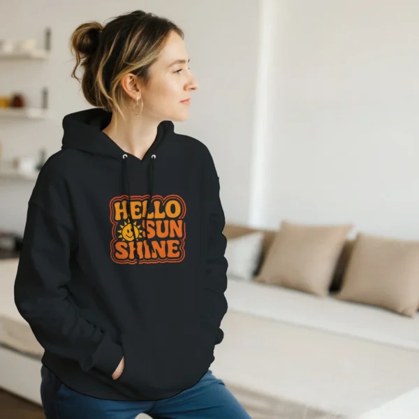 Retro 'Hello Sunshine' Pullover Hoodie , Classic Unisex Comfort and Style