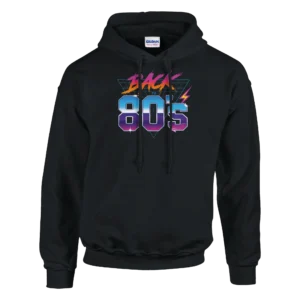 Retro 80s Vibe Pullover Hoodie , Vibrant Neon Back to the Eighties Style , Sizes S-5XL
