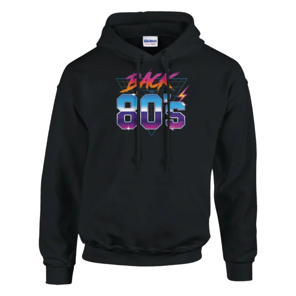 Retro 80s Vibe Pullover Hoodie , Vibrant Neon Back to the Eighties Style , Sizes S-5XL