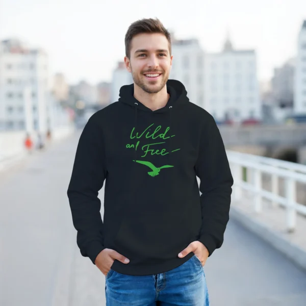 Wild and Free Green Script and Bird Hoodie , Classic Unisex Pullover Hoodie