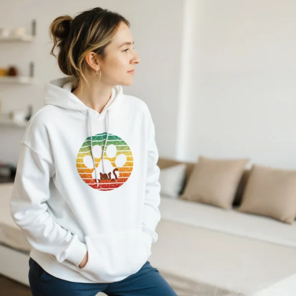 Retro Sunset Kitty Paw Print Pullover Hoodie , Classic Unisex Comfort