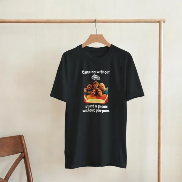 Camping Without Beer Is Just A Picnic , Funny Outdoor Enthusiast Unisex T-Shirt in Your Choice of Dark Heather or Black