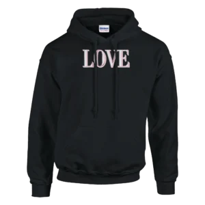 Love Outline Unisex Pullover Hoodie , Classic Comfort in Dark Heather and Black
