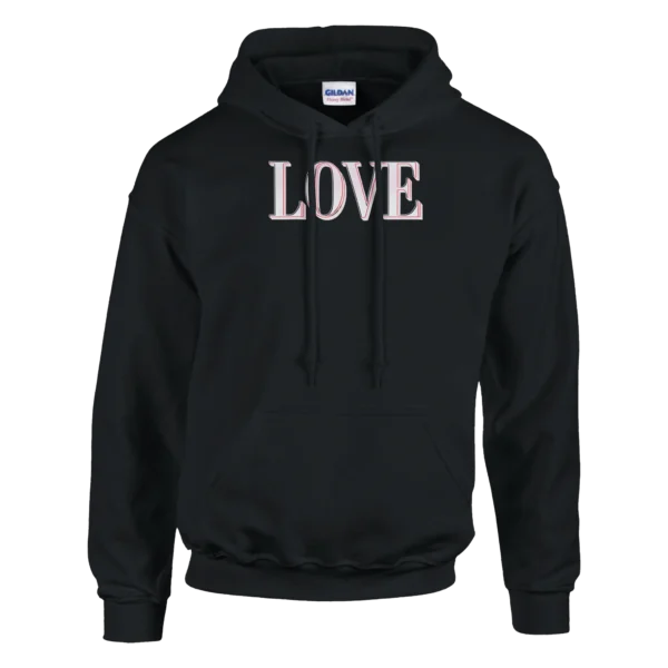 Love Outline Unisex Pullover Hoodie , Classic Comfort in Dark Heather and Black