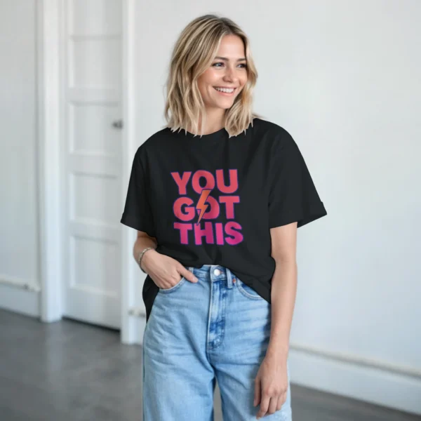 Neon 'You Got This' Motivational Unisex Crewneck T-shirt , Power Pink and Orange Bolt Graphic Tee