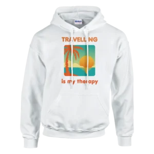 Sunset Beach Therapy Hoodie , Tropical Travel Comfort , Classic Unisex Pullover Gildan 18500