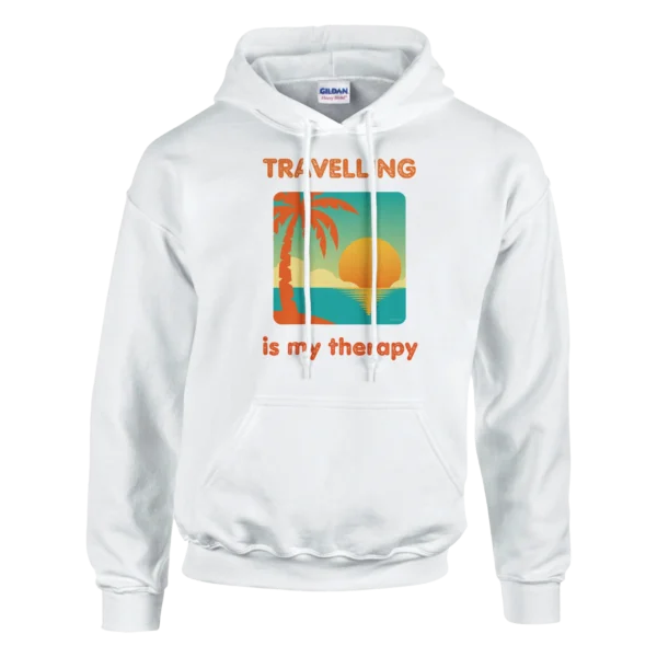 Sunset Beach Therapy Hoodie , Tropical Travel Comfort , Classic Unisex Pullover Gildan 18500