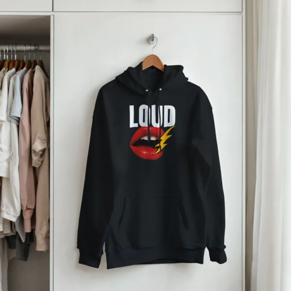 Loud and Bold Pop Art Lips Hoodie , Gildan 18500 - Make a Statement in Black or Dark Heather