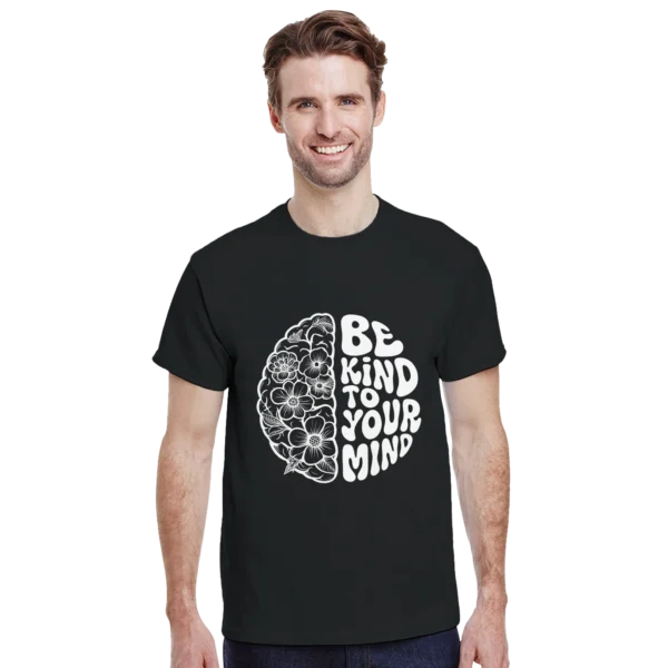 Mindful Blooms: 'Be Kind To Your Mind' Floral Brain Heavyweight Unisex Crewneck T-shirt , Gildan 5000