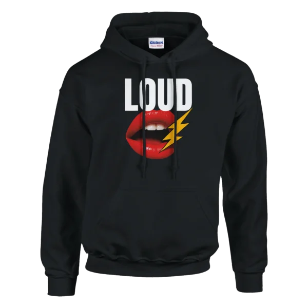 Loud and Bold Pop Art Lips Hoodie , Gildan 18500 - Make a Statement in Black or Dark Heather