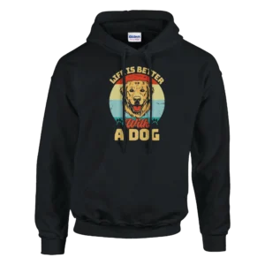 Life is Better With a Dog , Retro Golden Retriever Pullover Hoodie , Gameday Style Gildan 18500