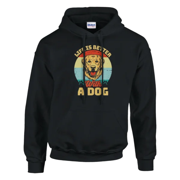 Life is Better With a Dog , Retro Golden Retriever Pullover Hoodie , Gameday Style Gildan 18500