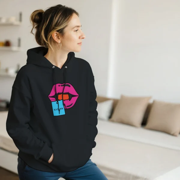 Vampire Kiss Me Lips Hoodie , Bold Pop Art Pullover for Edgy Style